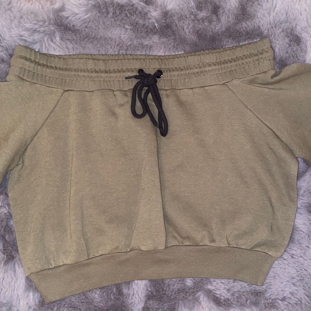 Olive Off Shoulder Sweatshirt